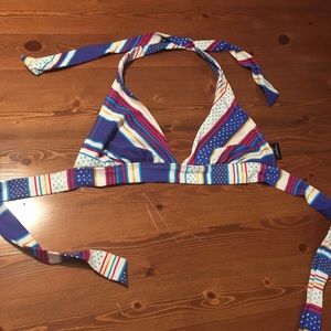 Colorful striped and polka dot halter bikini top